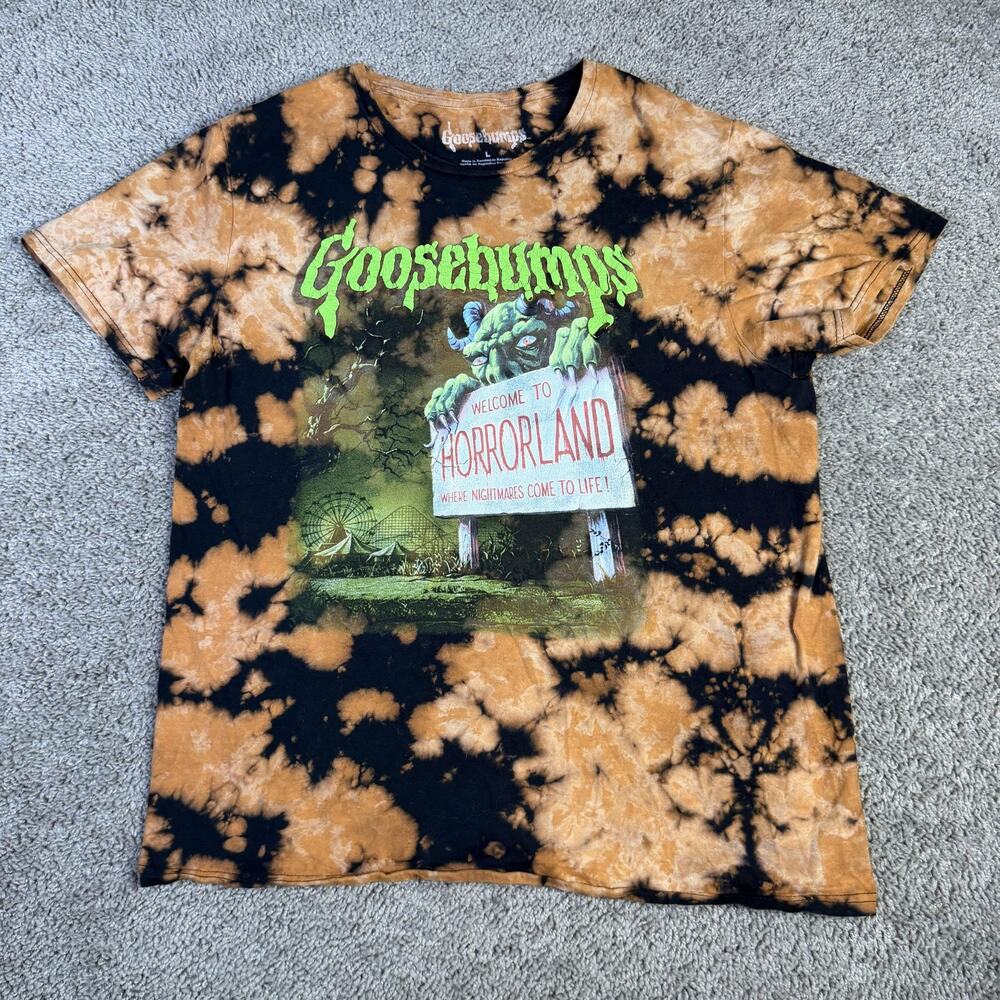 Goosebumps Shirt Mens Large Orange Black Tie Dye Horrorland Graphic Tee